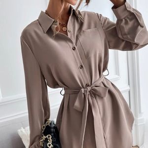 New • Button Front Belted Blouse • XL / 12 • Mocha Brown